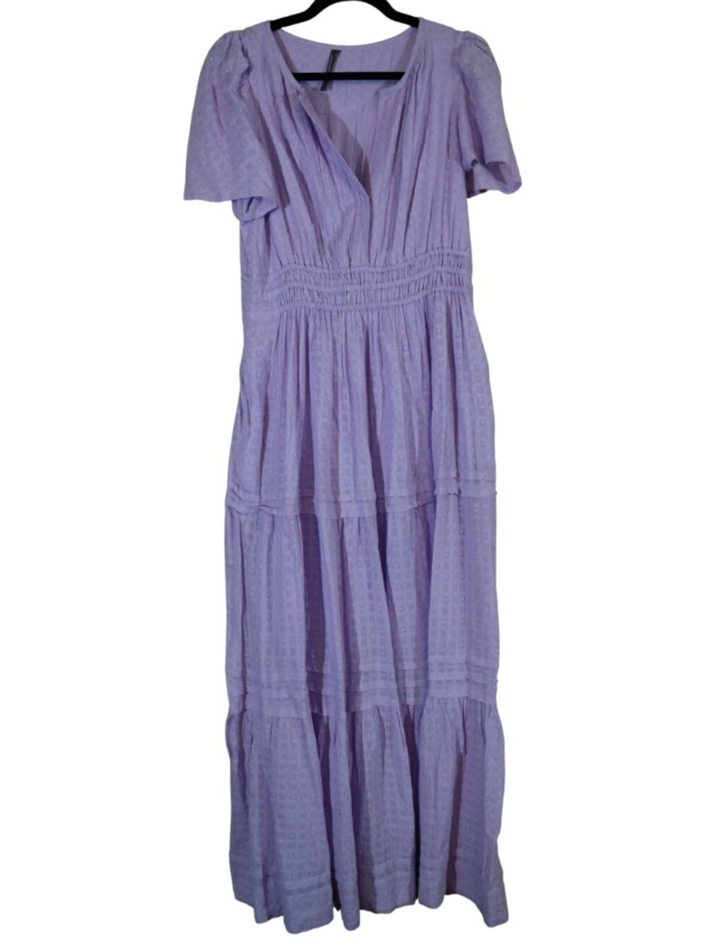 Anthropologie Somerset Dobby Maxi Dress Purple Lilac Smocked Tiered Size M